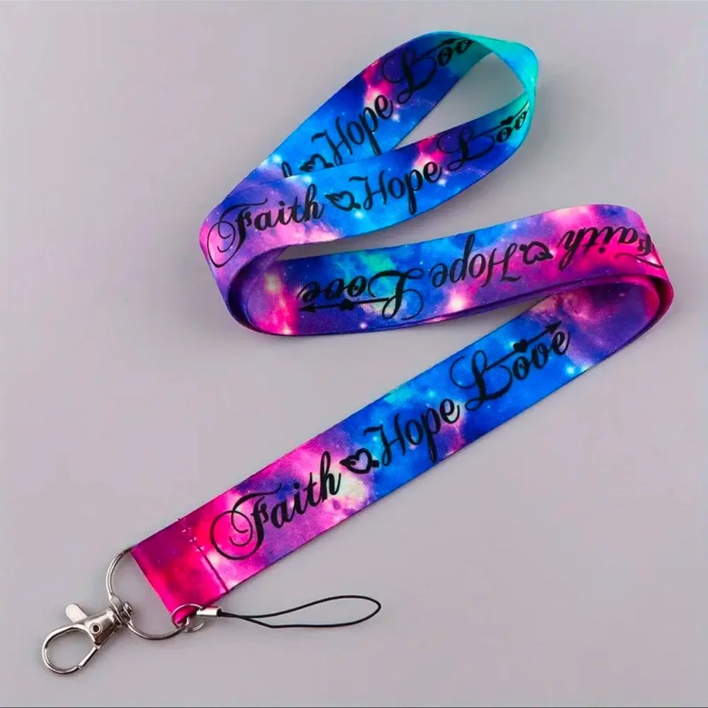 Lanyard For Keys, Keychain, Badge Holder, 1 pc, NEW, Colorful 🎁 “FAITH HOPE LOVE